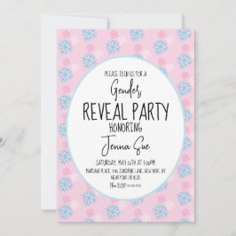 Invitación Revelación de género azul rosa copos de nieve Invi