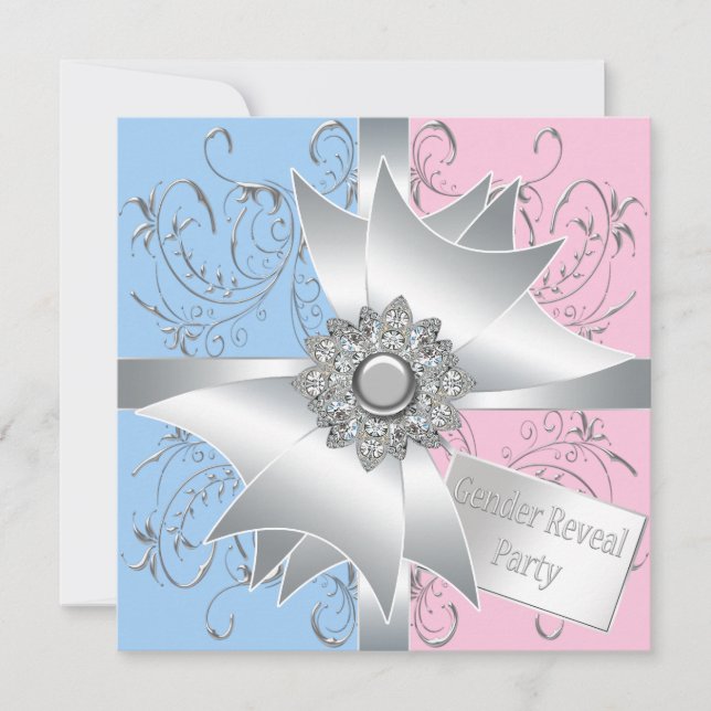 Invitación Revelación de género azul rosado elegante de diama (Anverso)