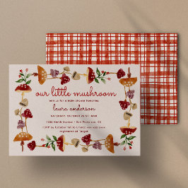 Invitación Revelación de género Baby Shower de hongos rojos