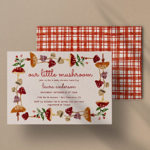 Invitación Revelación de género Baby Shower de hongos rojos