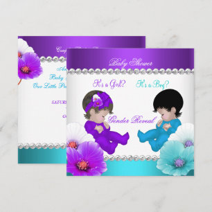 Invitación Revelación de Género Baby Shower Morado Turquesa A