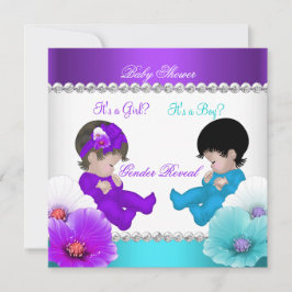 Invitación Revelación de género Baby Shower Púrpura Azul Br V