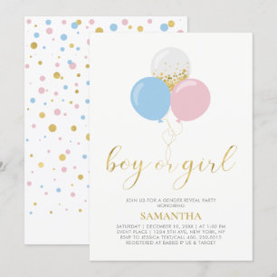 Invitación Revelación de género, Baby Shower Rosa, Azul y Dor