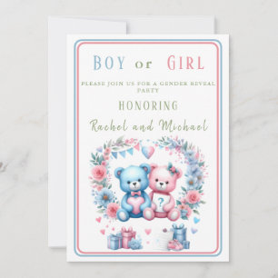 Invitación Revelación de género baby shower Teddy Bear azul r