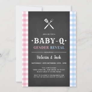 Invitación Revelación de género BabyQ Gingham BBQ Black