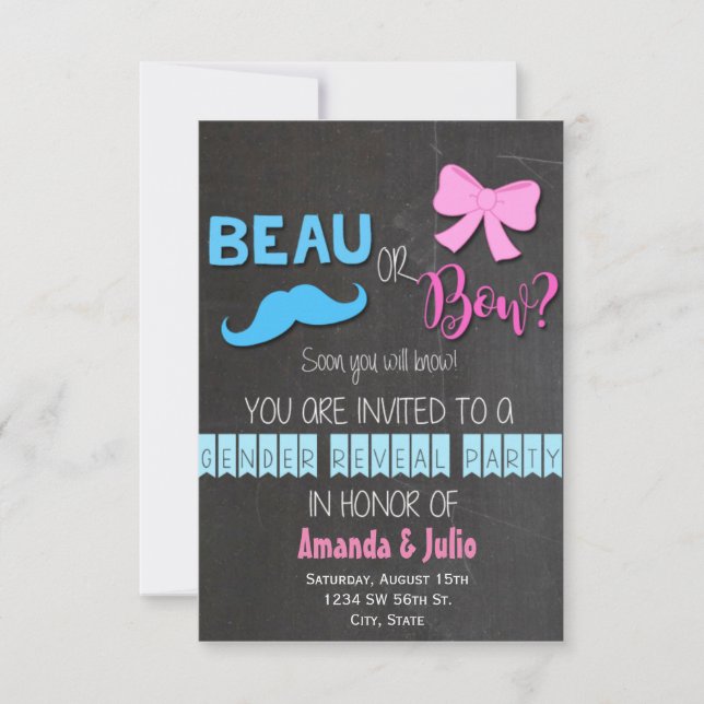 Invitación Revelación de género beau o bow (Anverso)