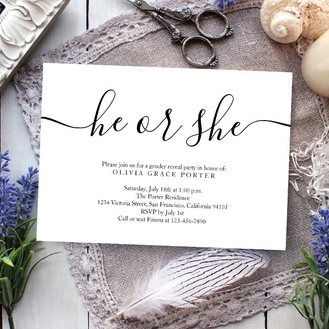 Invitación Revelación de género blanco y negro con guión mini (Subido por el creador)