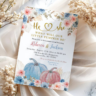 Invitación Revelación de Género Boho Rosa Azul Floral de Cala