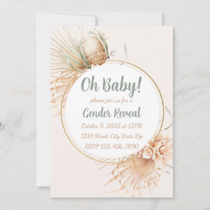 Invitación Revelación de género boho tono neutral hoja de pal