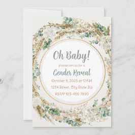 Invitación Revelación de género boho tono neutral verde pampa