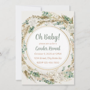 Invitación Revelación de género boho tono neutral verde pampa