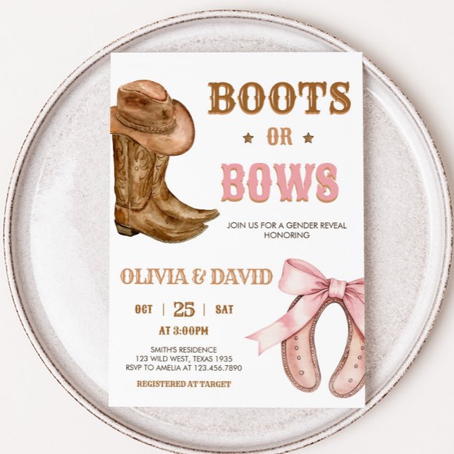 Invitación Revelación de género Botas y Lazos (Western Boots and Bows Gender Reveal Invitation
)