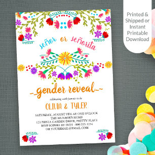 Invitación Revelación de género colorida Fiesta Mexicana Flor