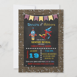 Invitación Revelación de género con cohetes o lazos en pizarr
