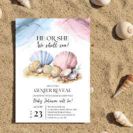 Invitación Revelación de género con conchas marinas Él o Ella