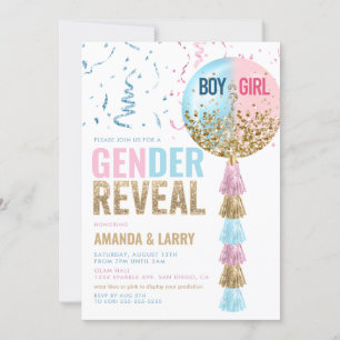 Invitación Revelación de género con globo azul y rosa