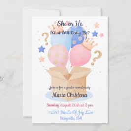 Invitación Revelación de género con globos rosas y azules ele