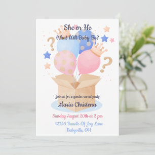 Invitación Revelación de género con globos rosas y azules ele
