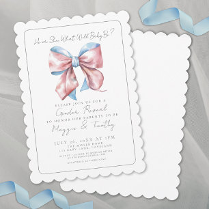 Invitación Revelación de Género con Lazo Azul Rosa Elegante