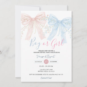 Invitación Revelación de género con lazo rosa y azul en acuar