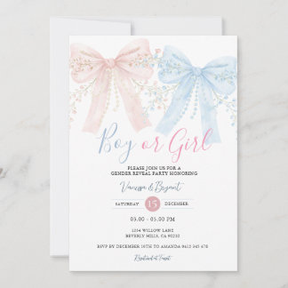 Invitación Revelación de género con lazo rosa y azul en acuar