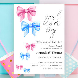 Invitación Revelación de género con lazos, niña o niño