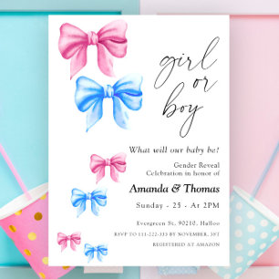 Invitación Revelación de género con lazos, niña o niño