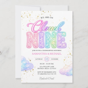 Invitación Revelación de género con letras de purpurina en ar