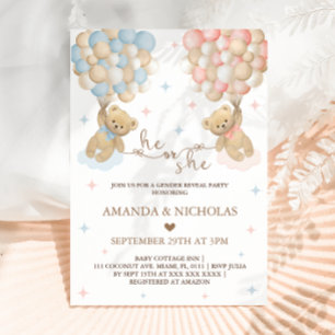Invitación Revelación de género con tema de oso él o ella