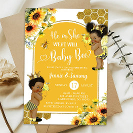 Invitación Revelación de género de abeja de girasol afro-Chic