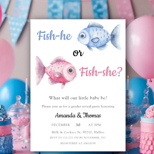 Invitación Revelación de género de acuarela de pesca (Subido por el creador)