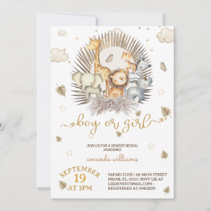 Invitación Revelación de género de animal de safari en la jun