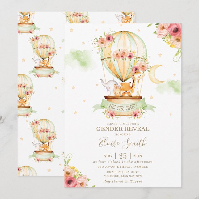 Invitación Revelación de género de animales de Baby Shower co (Anverso / Reverso)