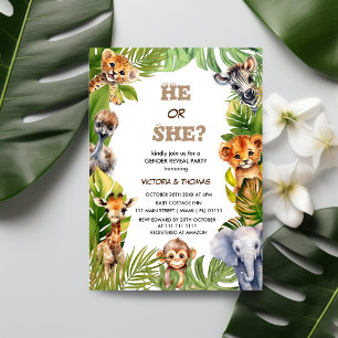 Invitación Revelación de género de animales de Safari Tropica