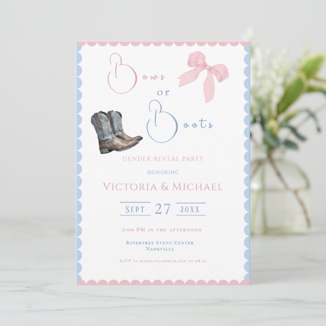 Invitación Revelación de género de arcos rosados y azules o b (Anverso de pie)