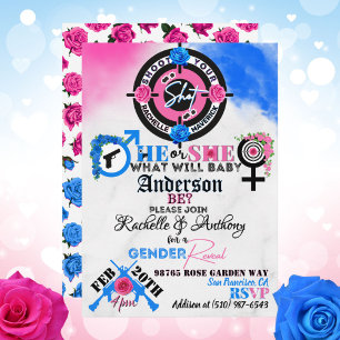 Invitación Revelación de género de armas o rosas Fiesta de be