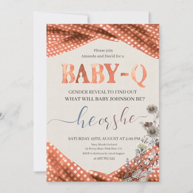 Invitación Revelación de género de Baby q (Anverso)