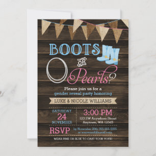 Invitación Revelación de género de Baby Shower con Botas Rúst