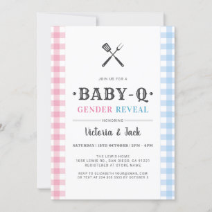 Invitación Revelación de género de BabyQ Gingham BQ