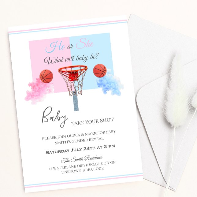 Invitación Revelación de género de básquetbol con humo rosa a (Subido por el creador)