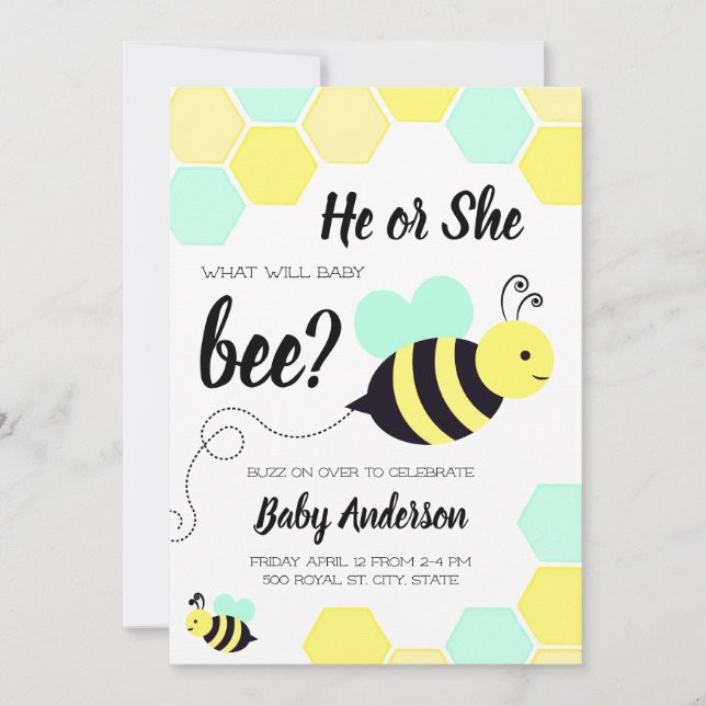Invitación Revelación de género de bebe amarillo y leche (Anverso)