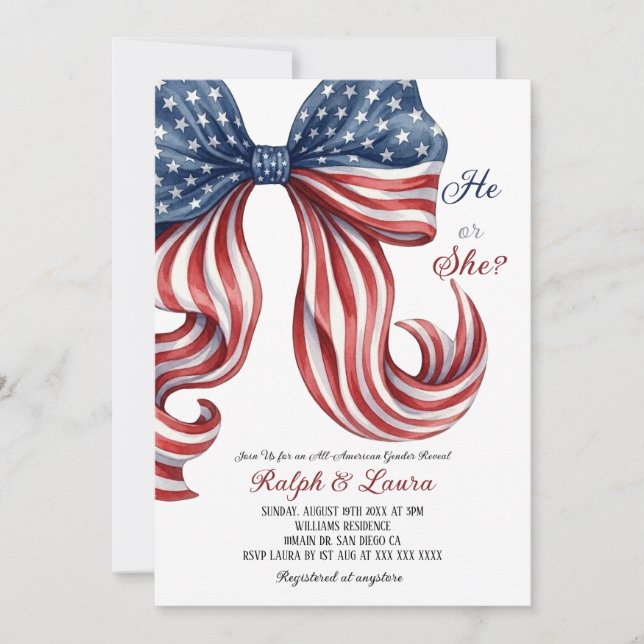 Invitación Revelación de género de bebé americano (Anverso)