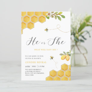 Invitación Revelación de género de bebé de abeja amarillo de