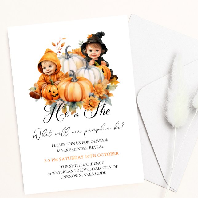 Invitación Revelación de género de bebé de calabaza de Hallow (Subido por el creador)
