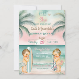 Invitación Revelación de género de bebé de playa tropical Blu