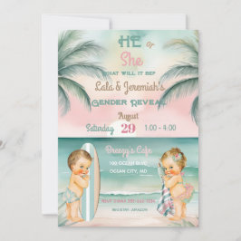 Invitación Revelación de género de bebé de playa tropical Blu