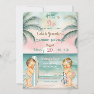 Invitación Revelación de género de bebé de playa tropical Blu
