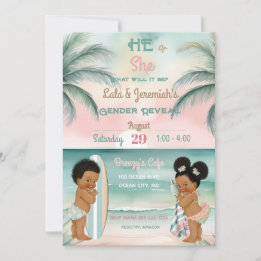 Invitación Revelación de género de bebé de playa tropical Blu