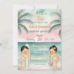 Invitación Revelación de género de bebé de playa tropical Blu