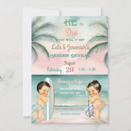 Invitación Revelación de género de bebé de playa tropical Blu